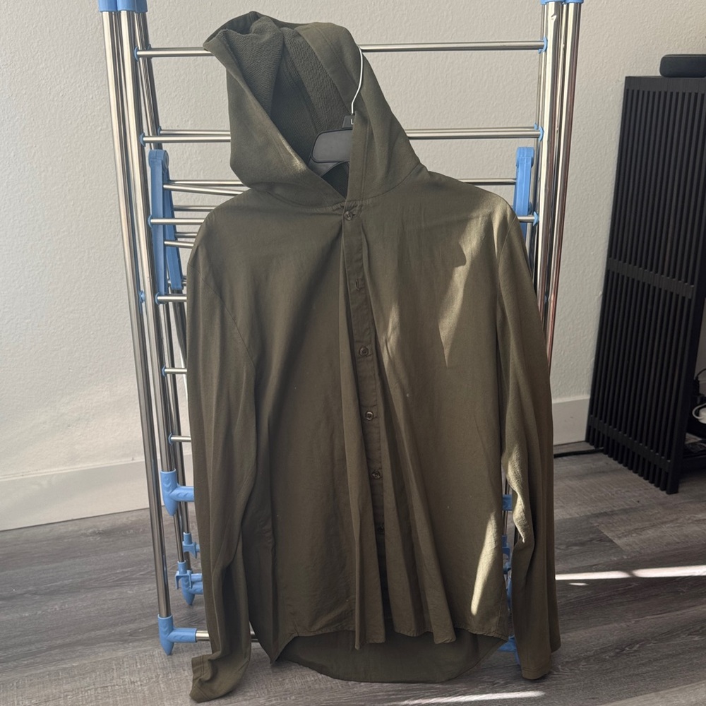 James Perse Green Hooded Shirt Jacket